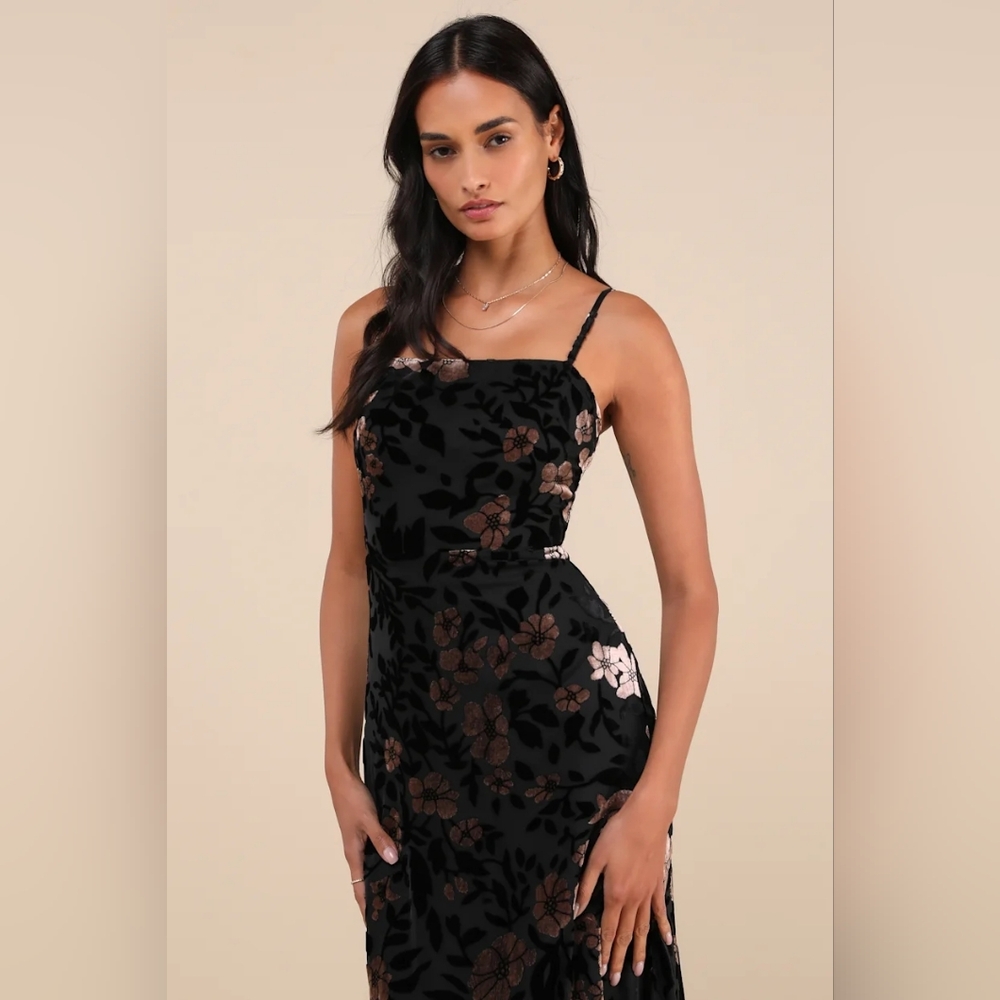Lulu's Effortless Celebration Black Floral Burnout A-Line Maxi Dress